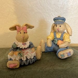 Lot of two rabbit figurine’s, boy & girl, 3”T.
